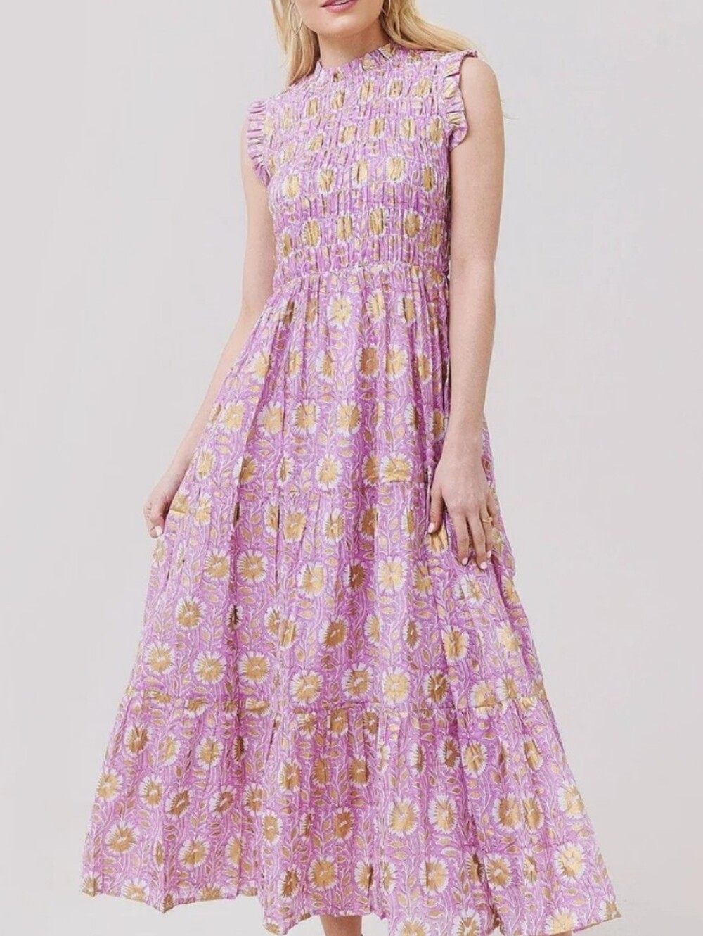 Oliphant Sleeveless Smocked Tiered Maxi Dress